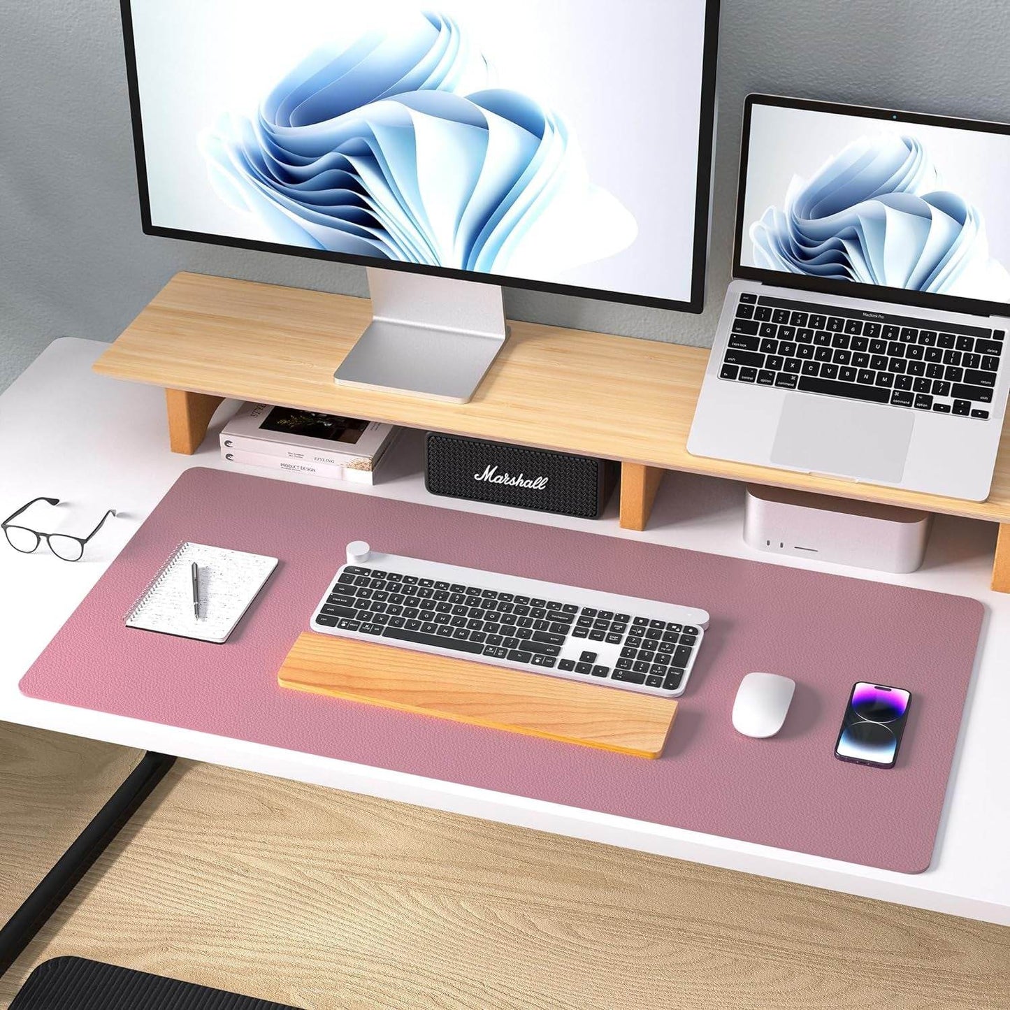 The Studio Mat - Luxe Leather Desk Protector in Blush Pink - Versatile Hope