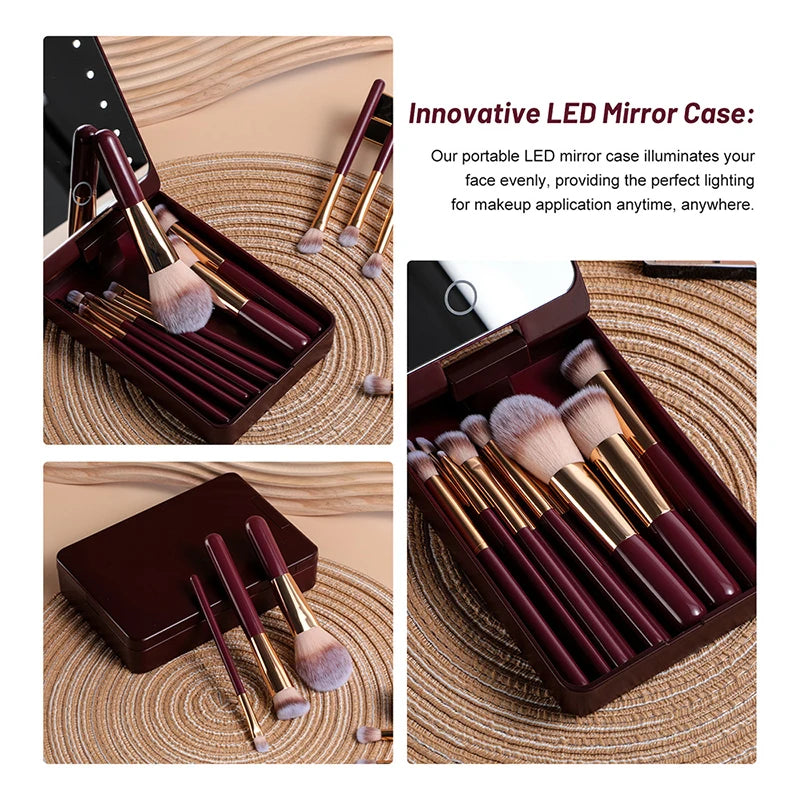 The LumiBrush Collection - Makeup Brush Set with Rechargeable LED Mirror