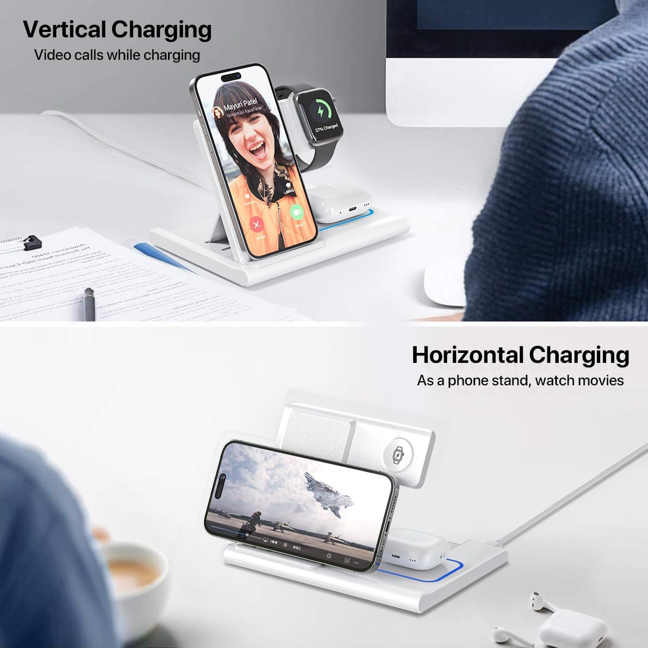 The AuraFold - 3-in-1 Foldable Wireless Charging Station for Apple Devices