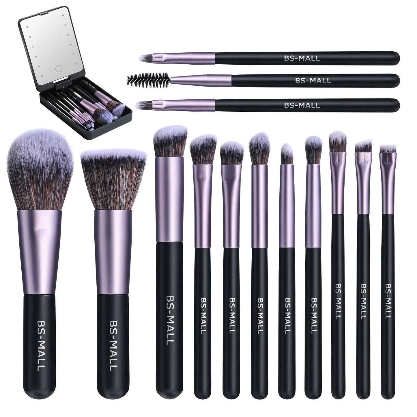 The LumiBrush Collection - Makeup Brush Set with Rechargeable LED Mirror