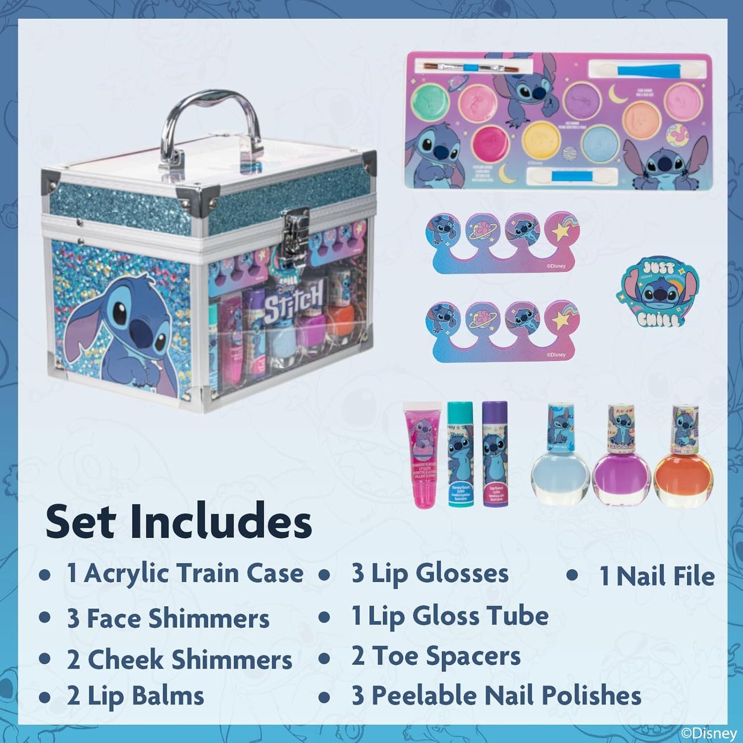 The GlitterBox - Washable Play Makeup Kit for Kids in a Stitch Train Case