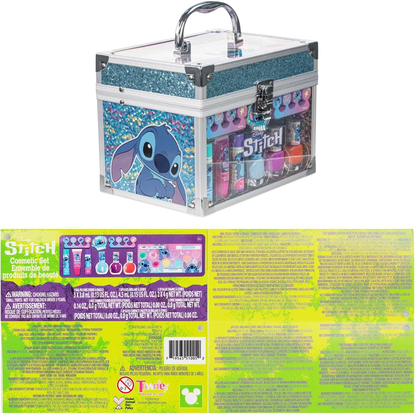 The GlitterBox - Washable Play Makeup Kit for Kids in a Stitch Train Case