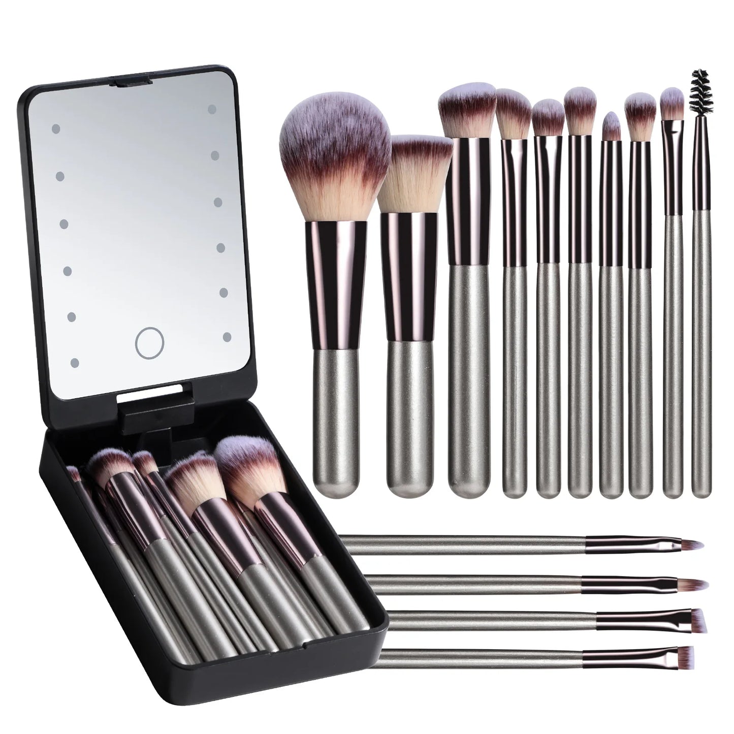 The LumiBrush Collection - Makeup Brush Set with Rechargeable LED Mirror