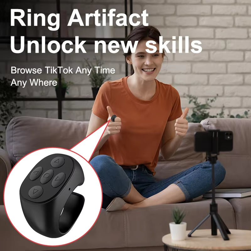 Versatile PulseRing Pro — 2025 Bluetooth Fingertip Controller (4-Button) for Selfies, Live Interaction & Shortcuts — 10 m Range (iPhone & Android)