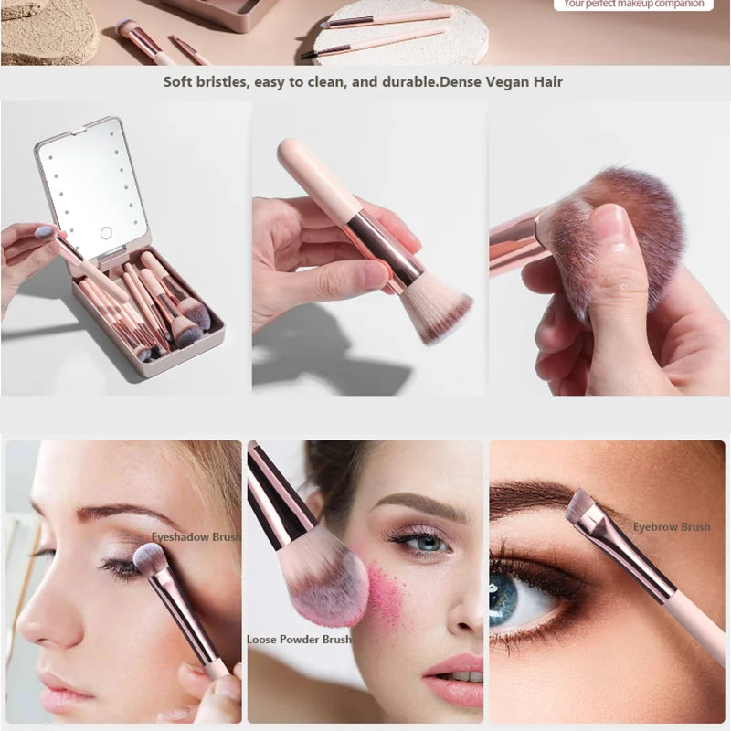 The LumiBrush Collection - Makeup Brush Set with Rechargeable LED Mirror