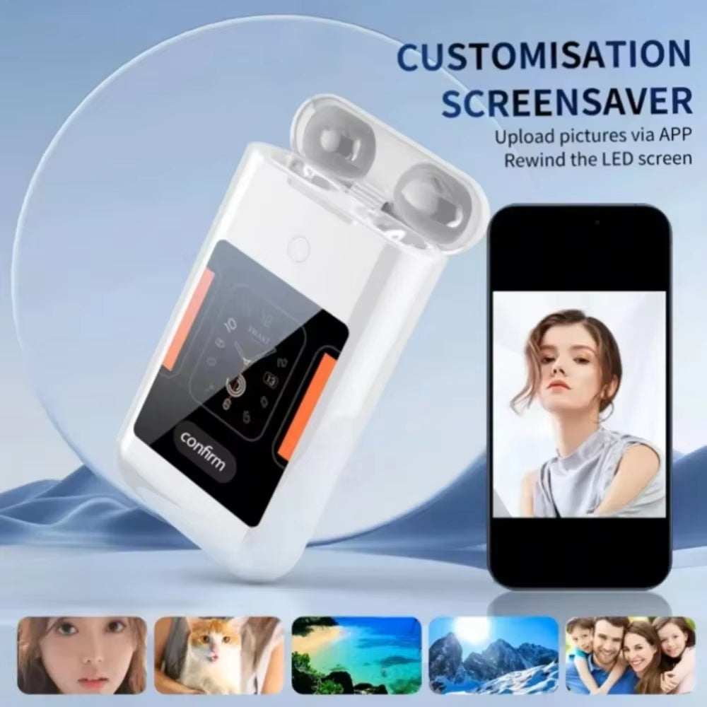 Versatile EchoCharge Pro — In-Ear Bluetooth Earphones with 2.8" Touchscreen Charging Case & Built-In Power Bank (Low-Latency Gaming • Hi-Fi Music)