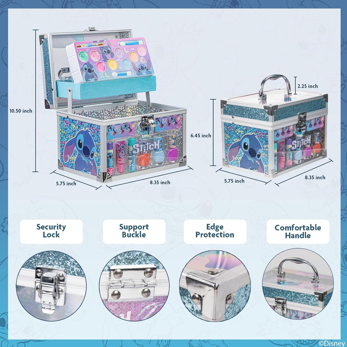 The GlitterBox - Washable Play Makeup Kit for Kids in a Stitch Train Case