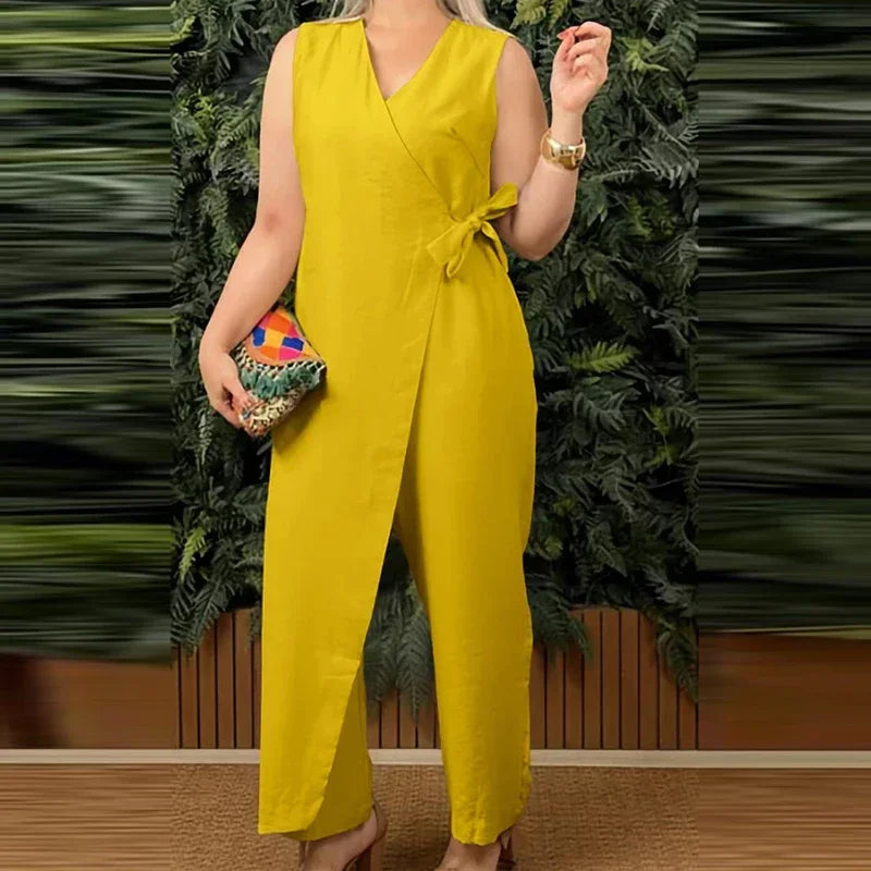The Metropolitan Jumpsuit - Versatile V-Neck Romper with Lace-Up Detail