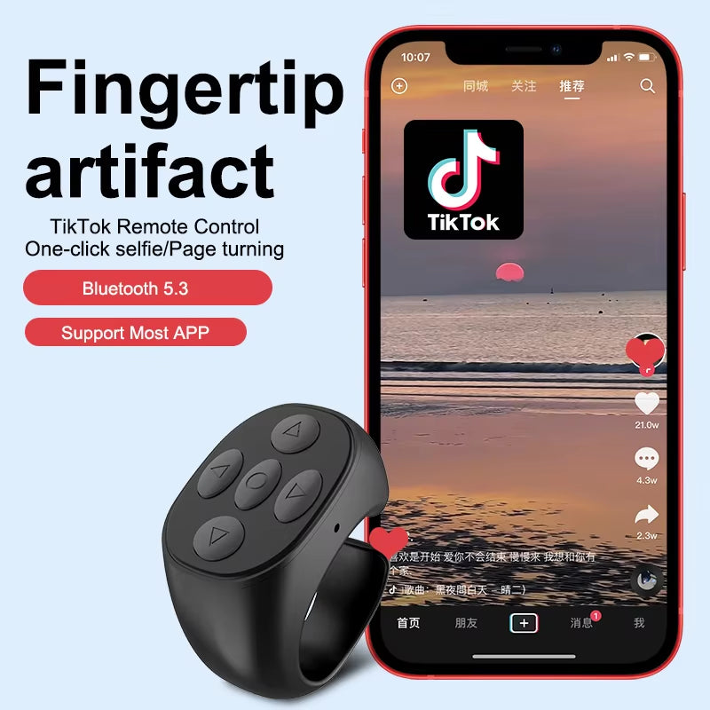 Versatile PulseRing Pro — 2025 Bluetooth Fingertip Controller (4-Button) for Selfies, Live Interaction & Shortcuts — 10 m Range (iPhone & Android)