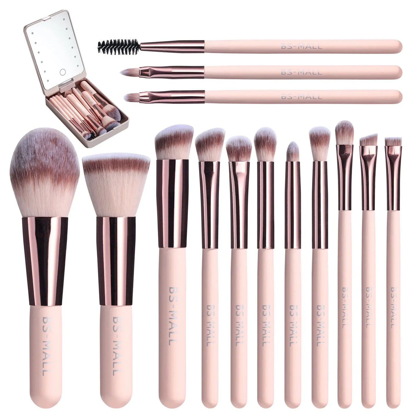 The LumiBrush Collection - Makeup Brush Set with Rechargeable LED Mirror