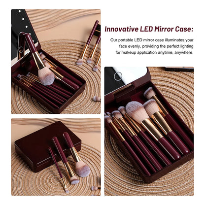 The LumiBrush Collection - Makeup Brush Set with Rechargeable LED Mirror