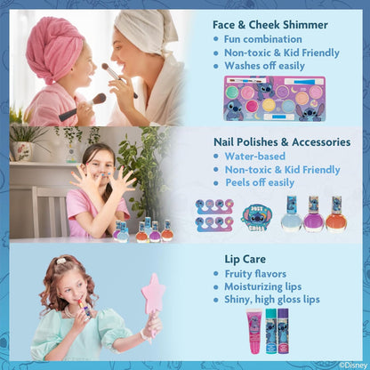 The GlitterBox - Washable Play Makeup Kit for Kids in a Stitch Train Case