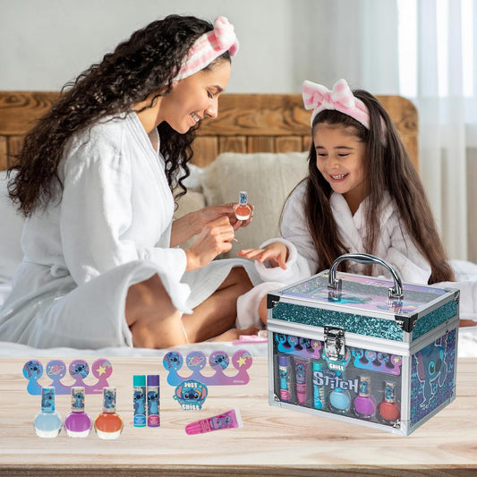 The GlitterBox - Washable Play Makeup Kit for Kids in a Stitch Train Case