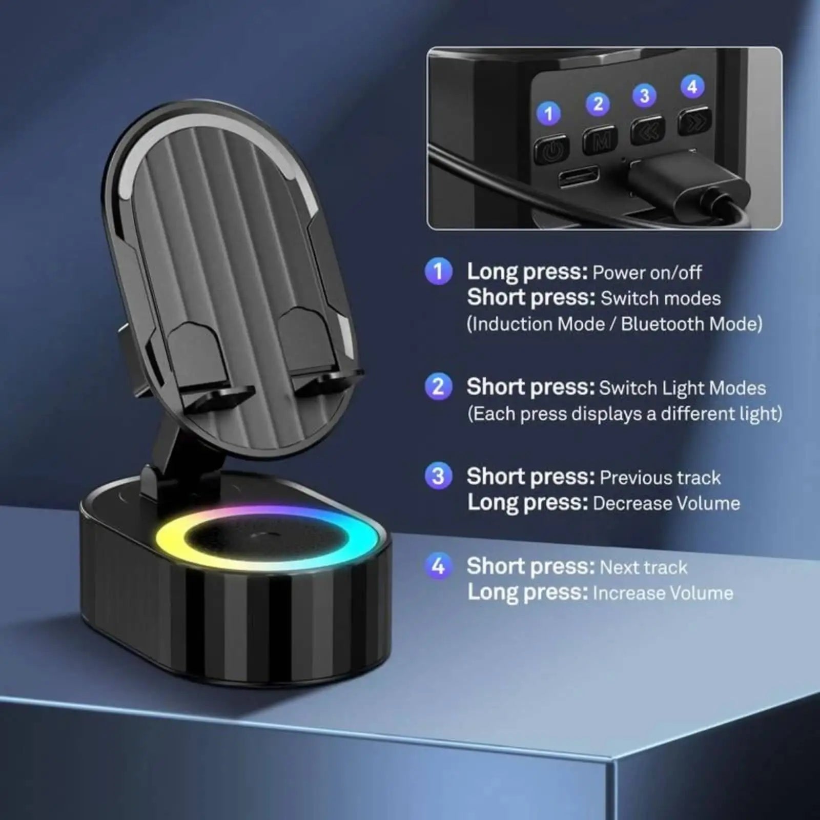 The AuraStation 5-in-1 - Wireless Charging Dock with Bluetooth Speaker & Ambient Light