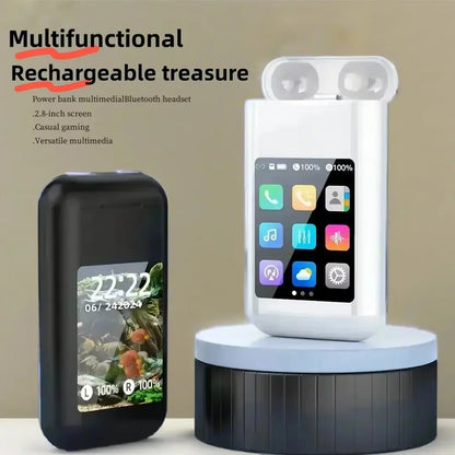 Versatile EchoCharge Pro — In-Ear Bluetooth Earphones with 2.8" Touchscreen Charging Case & Built-In Power Bank (Low-Latency Gaming • Hi-Fi Music)