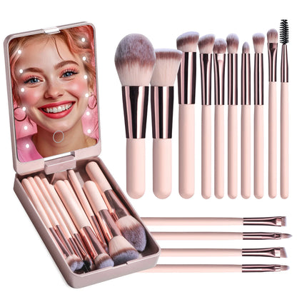 The LumiBrush Collection - Makeup Brush Set with Rechargeable LED Mirror