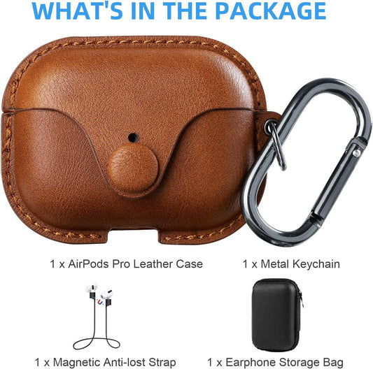 The AuraGuard Pro - Premium Leather Case with Keychain for AirPods Pro